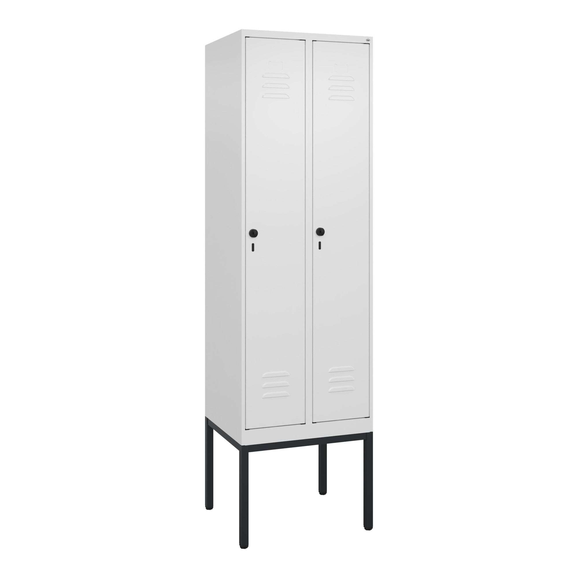 C+P Spind Classic PLUS, Gestell, 2 Abteile, 2120x600x500mm, 9016/9016 Verschluss Sicherheits-Drehriegel 4 Garderobenhaken Trennwand mittig ; C + P Möb