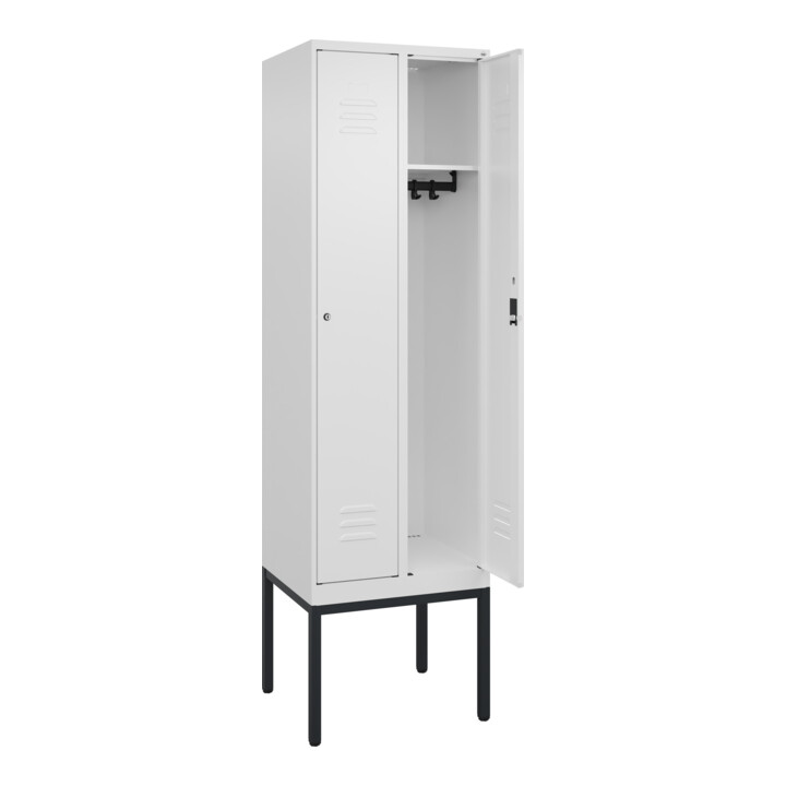 C+P Spind Classic PLUS, Gestell, 2 Abteile, 2120x600x500mm, 9016/9016 Verschluss Zylinderschloss 3 Garderobenhaken