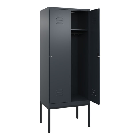 C+P Spind Classic PLUS, Gestell, 2 Abteile, 2120x800x500mm, 7016/7016 Verschluss Zylinderschloss 4 Garderobenhaken