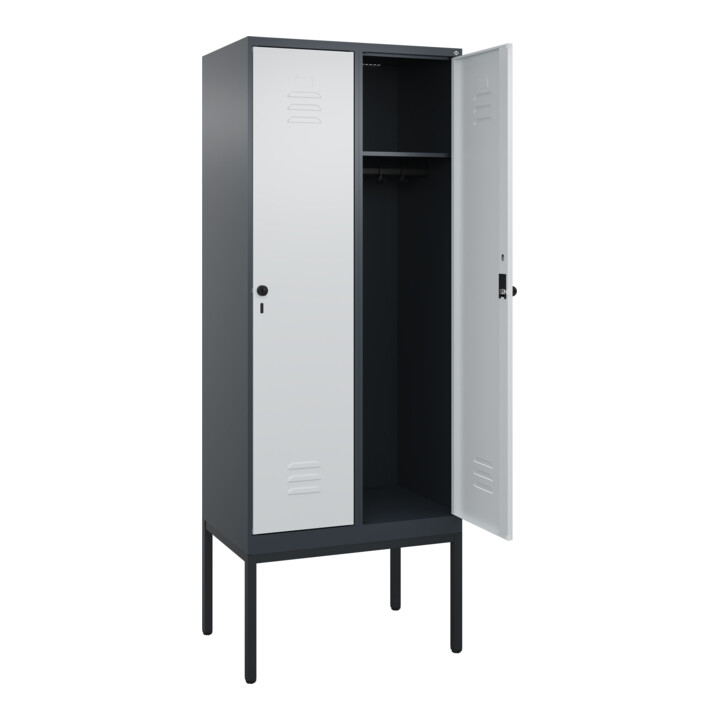 C+P Spind Classic PLUS, Gestell, 2 Abteile, 2120x800x500mm, 7016/7035 Verschluss Sicherheits-Drehriegel 4 Garderobenhaken