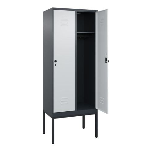 C+P Spind Classic PLUS, Gestell, 2 Abteile, 2120x800x500mm, 7016/7035 Verschluss Sicherheits-Drehriegel 4 Garderobenhaken