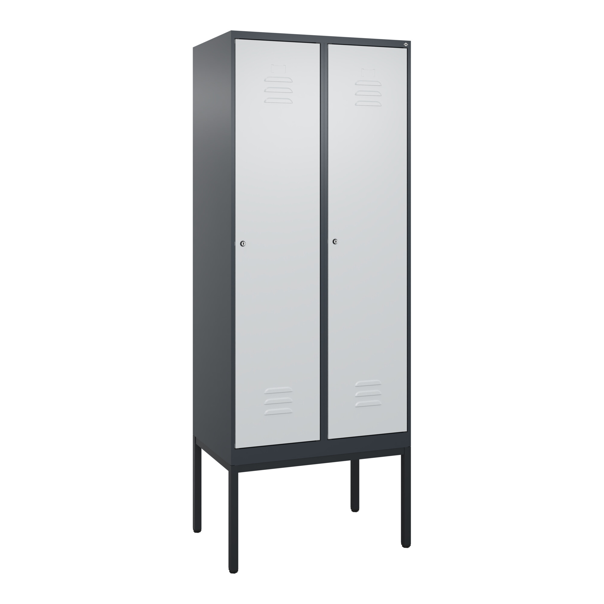 C+P Spind Classic PLUS, Gestell, 2 Abteile, 2120x800x500mm, 7016/7035 Verschluss Zylinderschloss 4 Garderobenhaken ; C + P Möbelsysteme