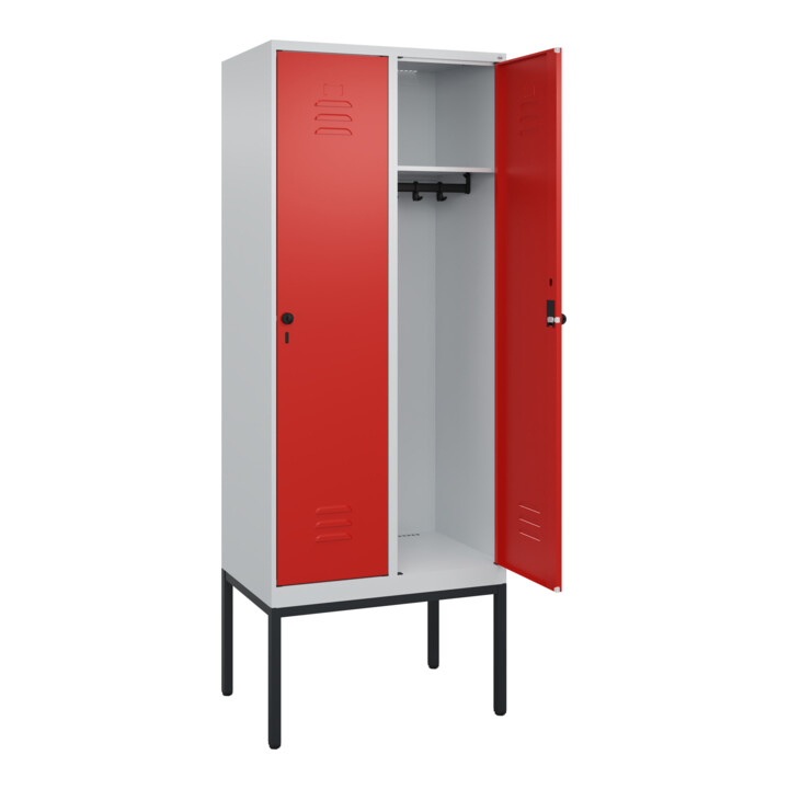 C+P Spind Classic PLUS, Gestell, 2 Abteile, 2120x800x500mm, 7035/3020 Verschluss Sicherheits-Drehriegel 4 Garderobenhaken