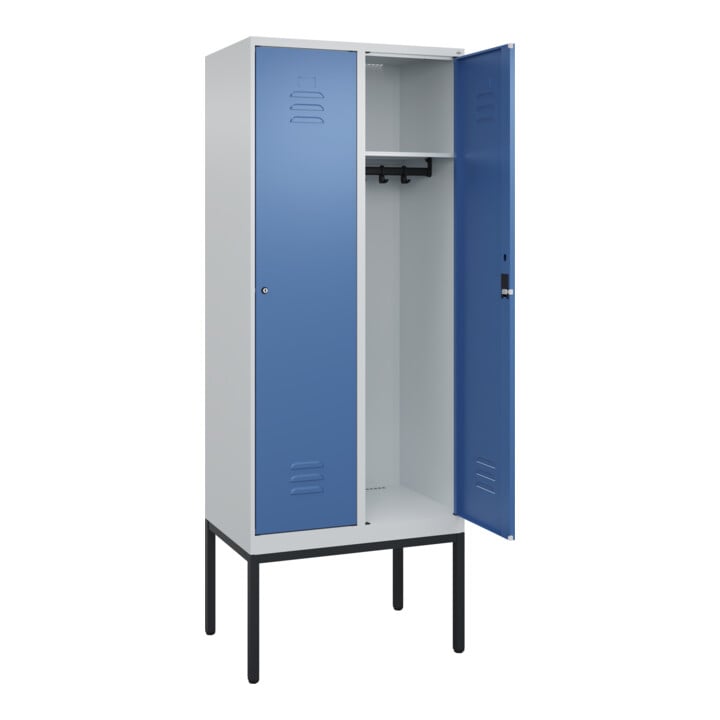 C+P Spind Classic PLUS, Gestell, 2 Abteile, 2120x800x500mm, 7035/5023 Verschluss Zylinderschloss 4 Garderobenhaken