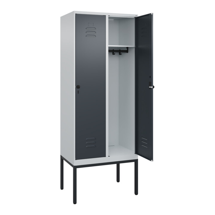C+P Spind Classic PLUS, Gestell, 2 Abteile, 2120x800x500mm, 7035/7016 Verschluss Sicherheits-Drehriegel 4 Garderobenhaken