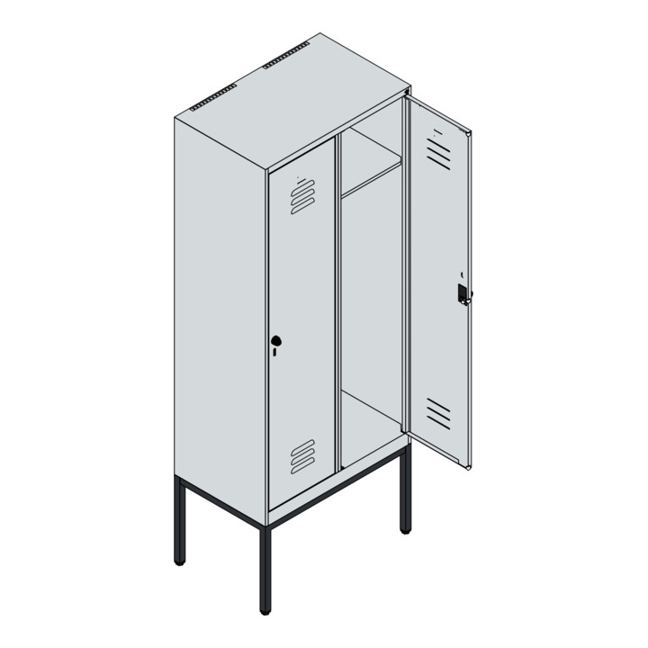 C+P Spind Classic PLUS, Gestell, 2 Abteile, 2120x800x500mm, 7035/7016 Verschluss Sicherheits-Drehriegel 4 Garderobenhaken