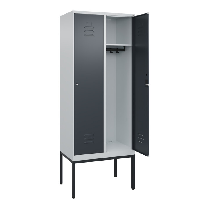 C+P Spind Classic PLUS, Gestell, 2 Abteile, 2120x800x500mm, 7035/7016 Verschluss Zylinderschloss 4 Garderobenhaken