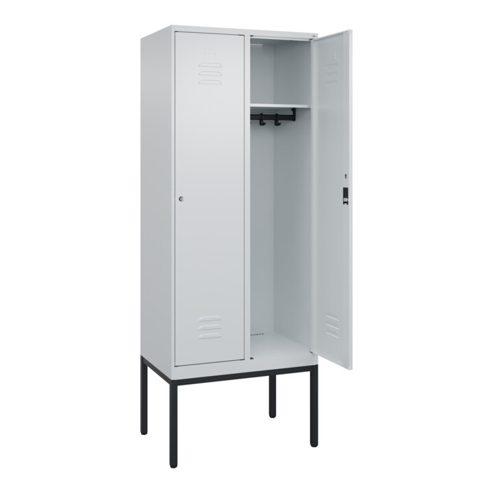 C+P Spind Classic PLUS, Gestell, 2 Abteile, 2120x800x500mm, 7035/7035 Verschluss Zylinderschloss 4 Garderobenhaken