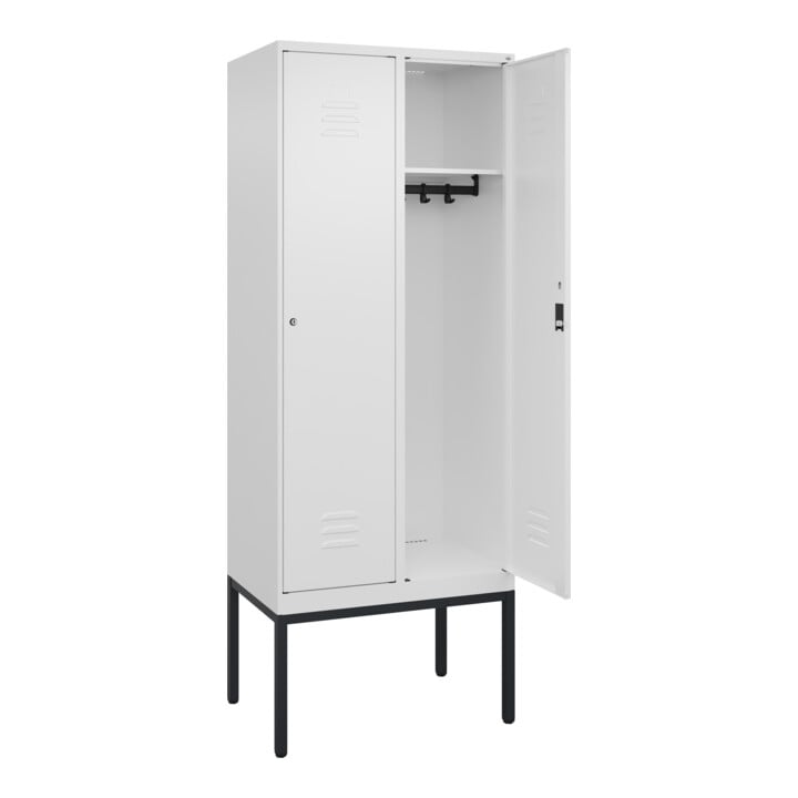 C+P Spind Classic PLUS, Gestell, 2 Abteile, 2120x800x500mm, 9016/9016 Verschluss Zylinderschloss 4 Garderobenhaken