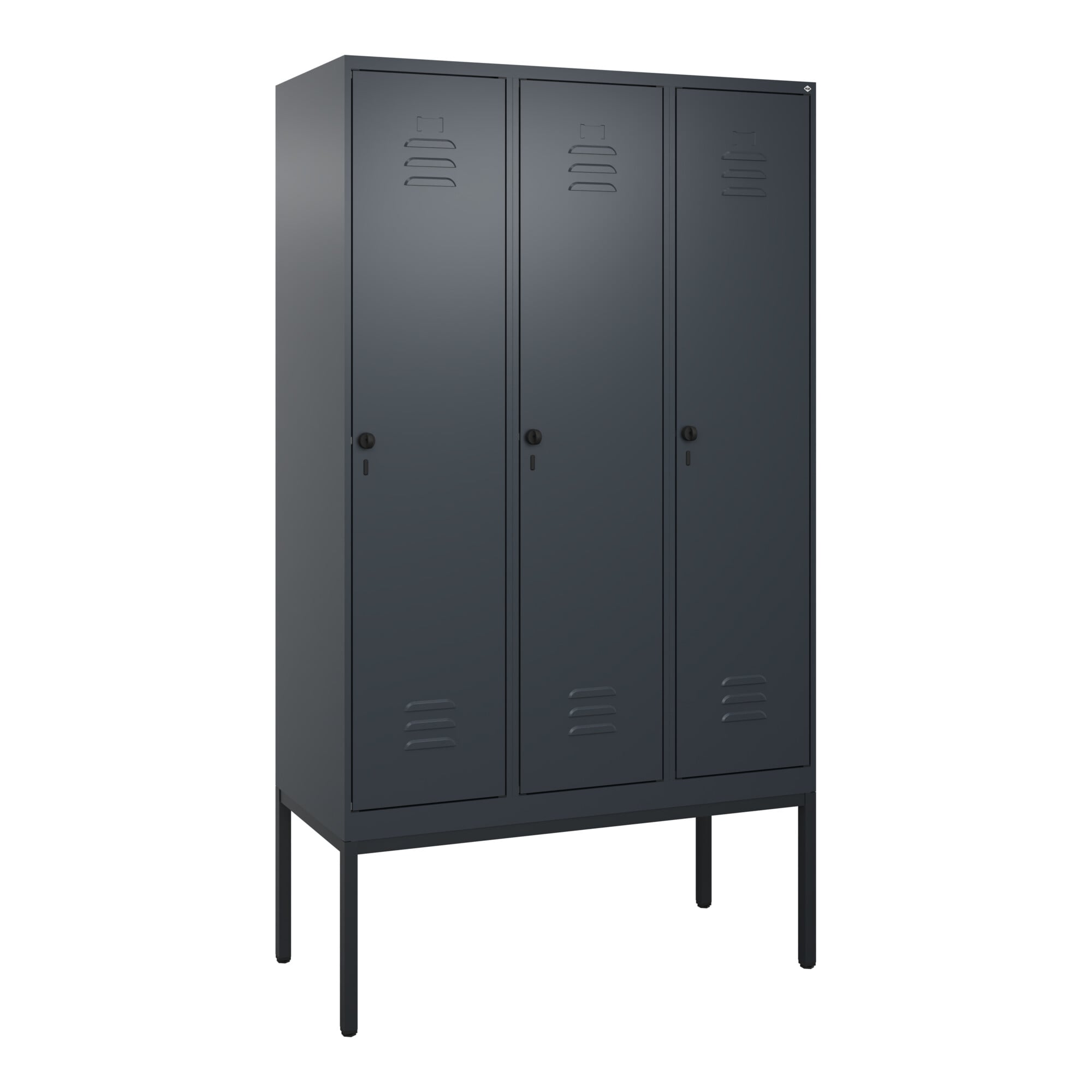 C+P Spind Classic PLUS, Gestell, 3 Abteile, 2120x1200x500mm, 7016/7016 Verschluss Sicherheits-Drehriegel 4 Garderobenhaken ; C + P Möbelsysteme