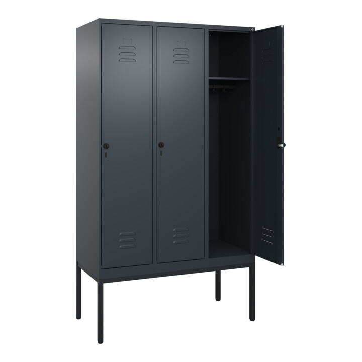 C+P Spind Classic PLUS, Gestell, 3 Abteile, 2120x1200x500mm, 7016/7016 Verschluss Sicherheits-Drehriegel 4 Garderobenhaken