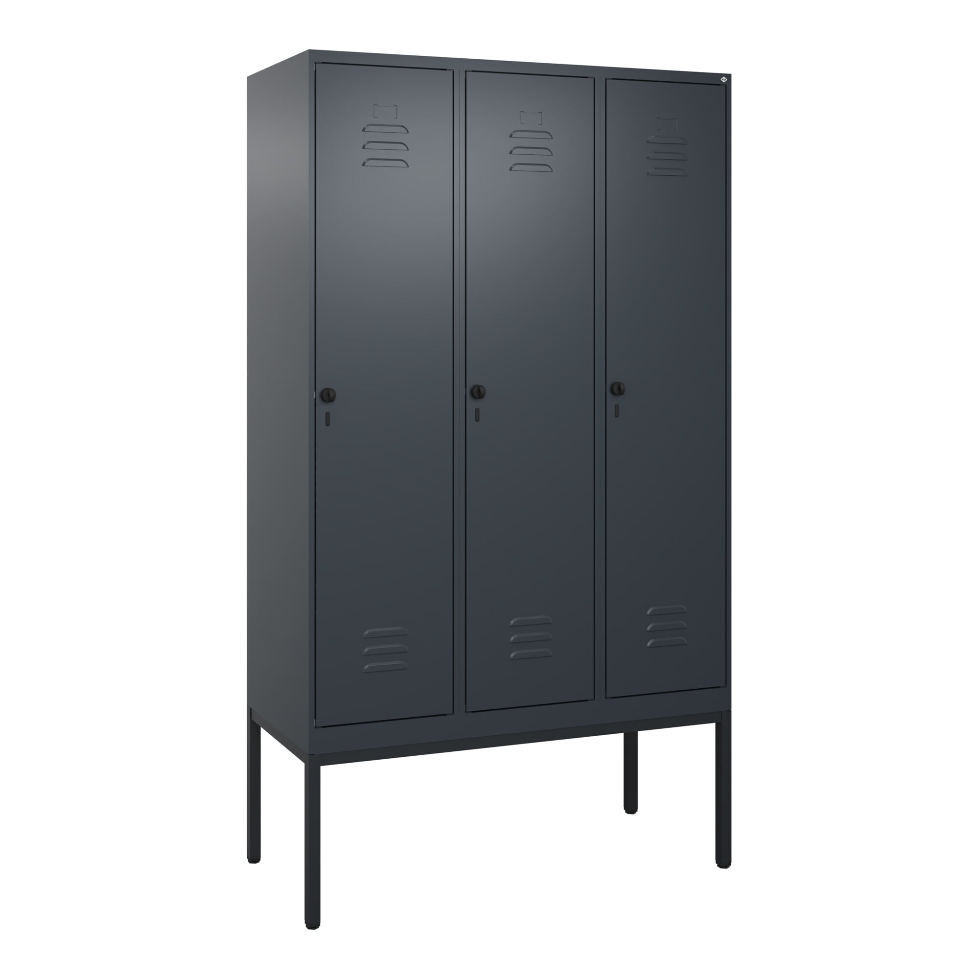 C+P Spind Classic PLUS, Gestell, 3 Abteile, 2120x1200x500mm, 7016/7016 Verschluss Sicherheits-Drehriegel 4 Garderobenhaken Trennwand mittig ; C + P Mö