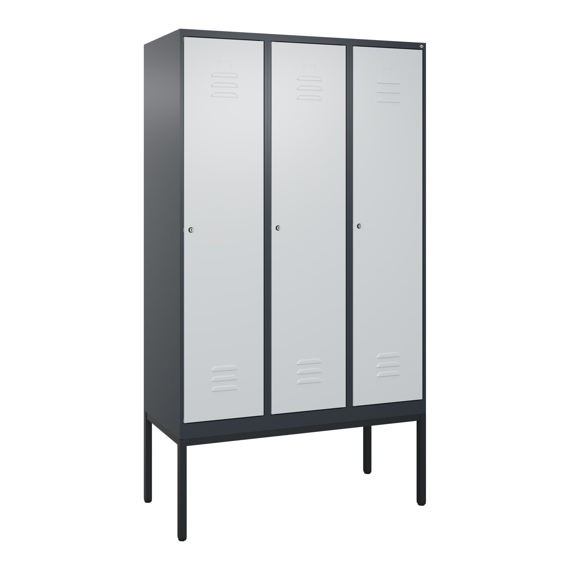 C+P Spind Classic PLUS, Gestell, 3 Abteile, 2120x1200x500mm, 7016/7035 Verschluss Zylinderschloss 4 Garderobenhaken ; C + P Möbelsysteme