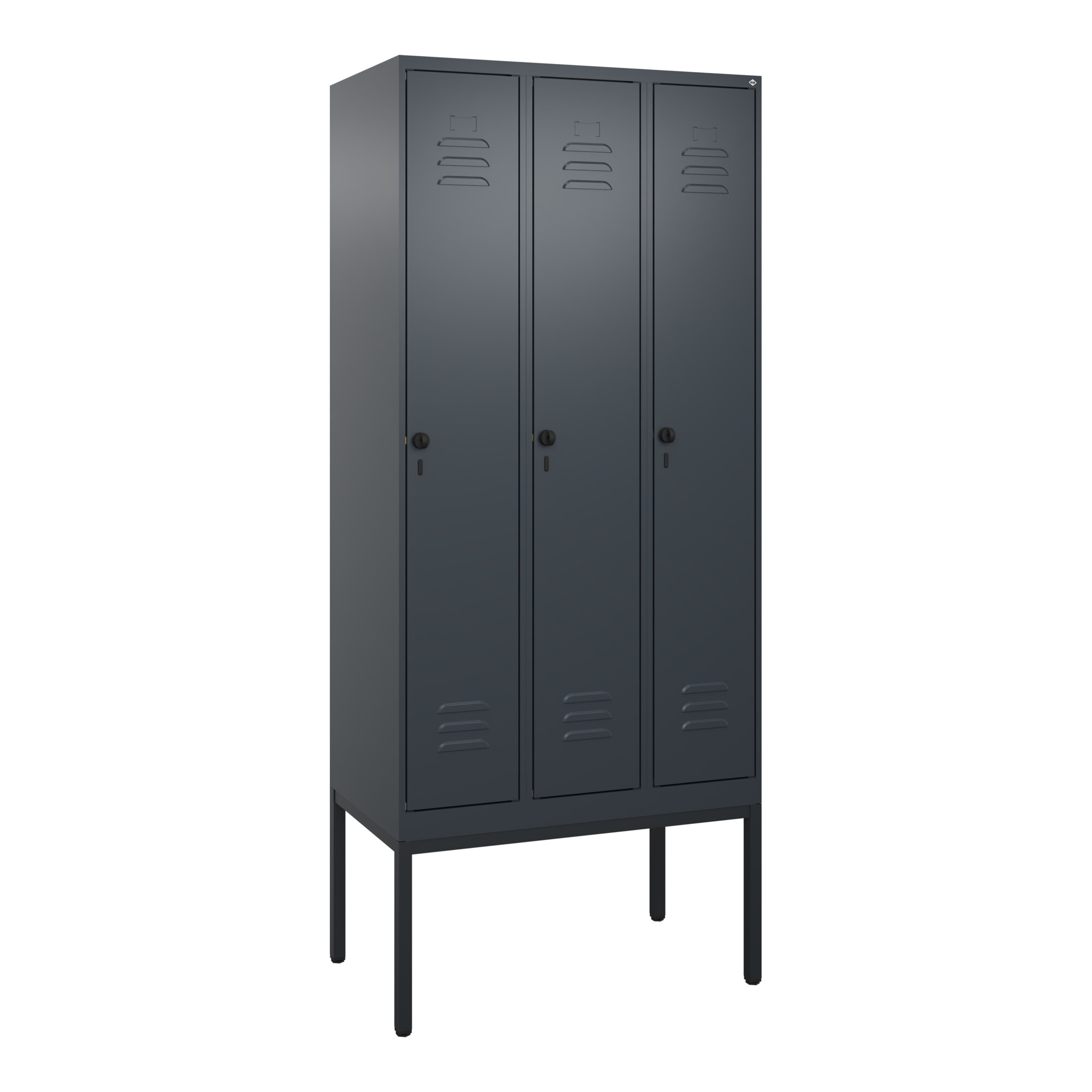 C+P Spind Classic PLUS, Gestell, 3 Abteile, 2120x900x500mm, 7016/7016 Verschluss Sicherheits-Drehriegel 3 Garderobenhaken ; C + P Möbelsysteme