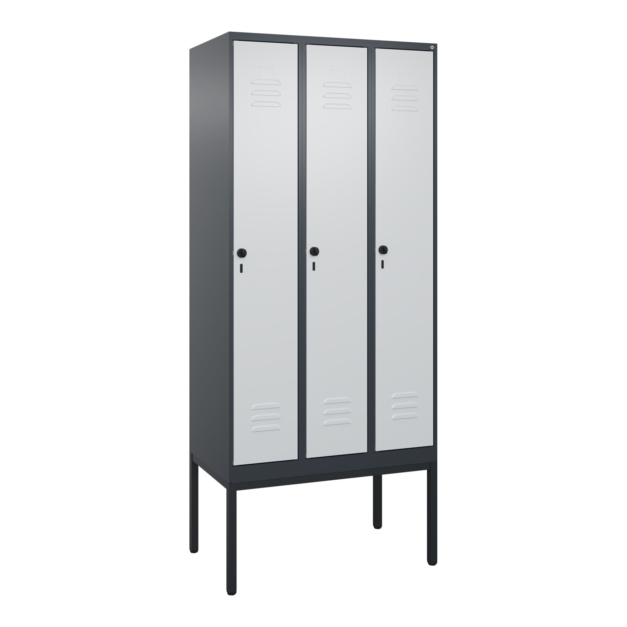 C+P Spind Classic PLUS, Gestell, 3 Abteile, 2120x900x500mm, 7016/7035 Verschluss Sicherheits-Drehriegel 3 Garderobenhaken ; C + P Möbelsysteme