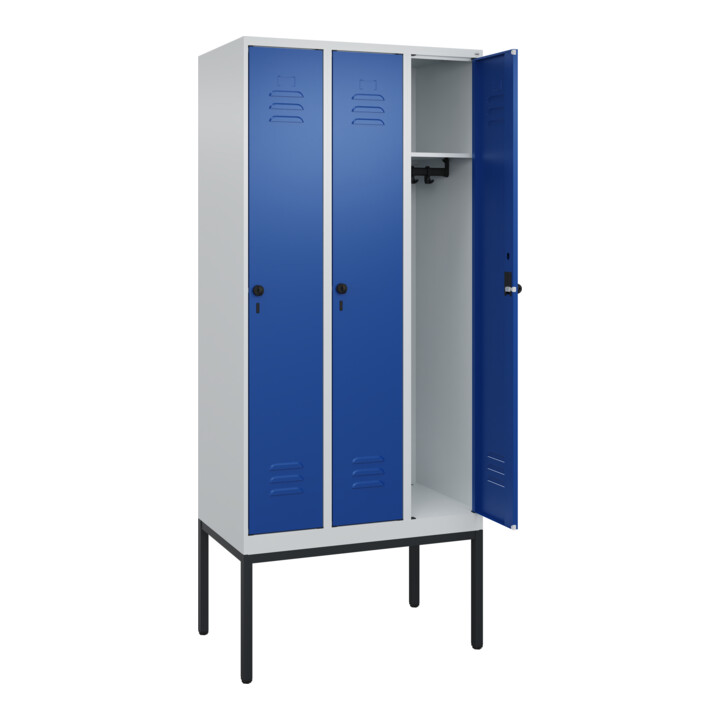 C+P Spind Classic PLUS, Gestell, 3 Abteile, 2120x900x500mm, 7035/5010 Verschluss Sicherheits-Drehriegel 3 Garderobenhaken