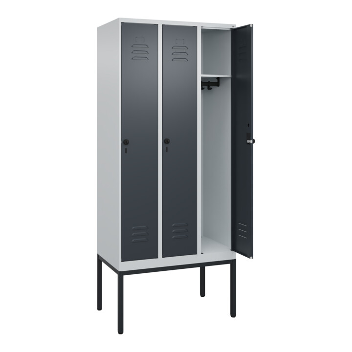 C+P Spind Classic PLUS, Gestell, 3 Abteile, 2120x900x500mm, 7035/7016 Verschluss Sicherheits-Drehriegel 3 Garderobenhaken