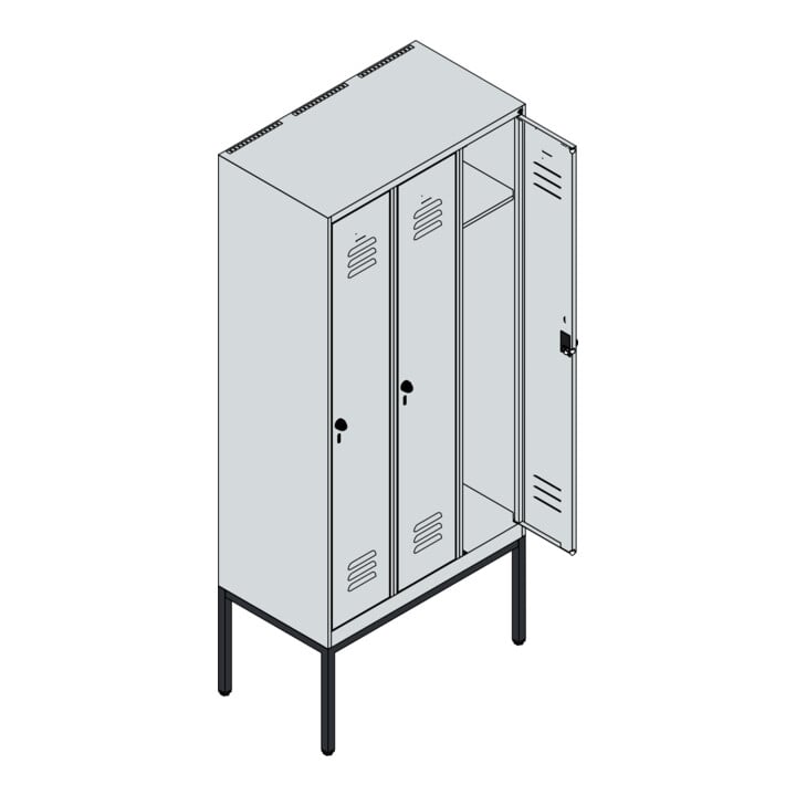C+P Spind Classic PLUS, Gestell, 3 Abteile, 2120x900x500mm, 9016/9016 Verschluss Sicherheits-Drehriegel 3 Garderobenhaken