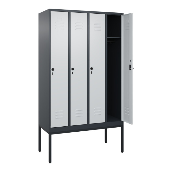 C+P Spind Classic PLUS, Gestell, 4 Abteile, 2120x1200x500mm, 7016/7035 Verschluss Sicherheits-Drehriegel 3 Garderobenhaken