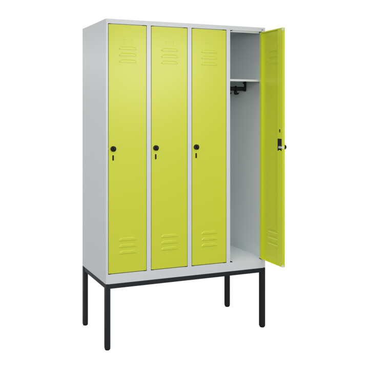 C+P Spind Classic PLUS, Gestell, 4 Abteile, 2120x1200x500mm, 7035/0024 Verschluss Sicherheits-Drehriegel 3 Garderobenhaken