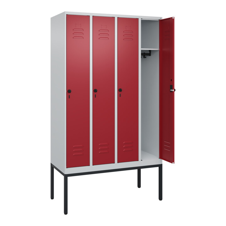 C+P Spind Classic PLUS, Gestell, 4 Abteile, 2120x1200x500mm, 7035/3003 Verschluss Sicherheits-Drehriegel 3 Garderobenhaken