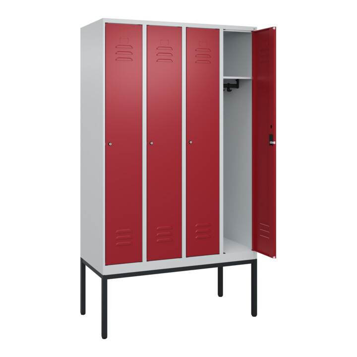 C+P Spind Classic PLUS, Gestell, 4 Abteile, 2120x1200x500mm, 7035/3003 Verschluss Zylinderschloss 3 Garderobenhaken