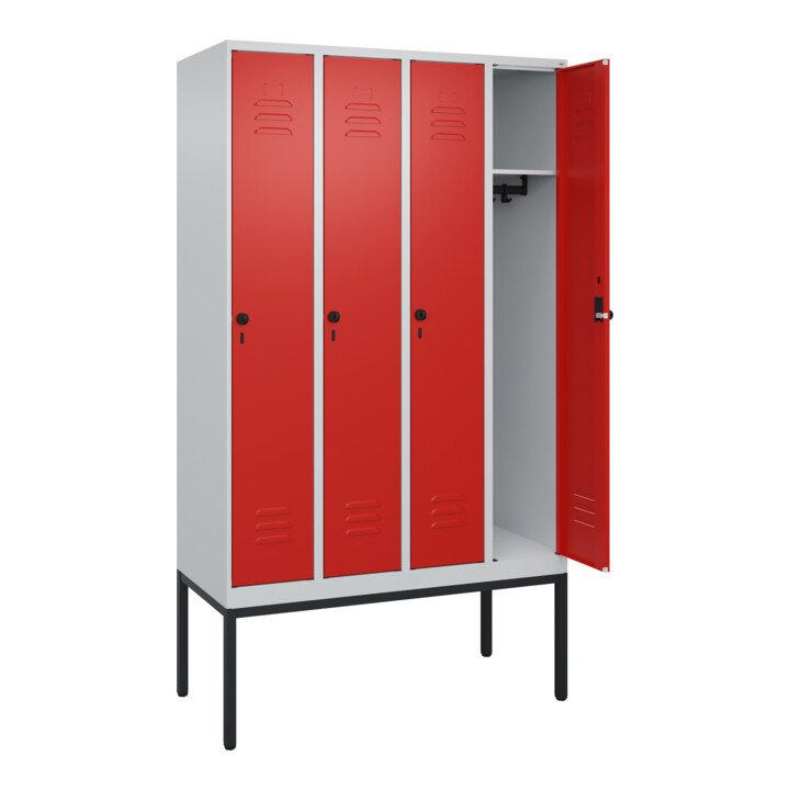 C+P Spind Classic PLUS, Gestell, 4 Abteile, 2120x1200x500mm, 7035/3020 Verschluss Sicherheits-Drehriegel 3 Garderobenhaken