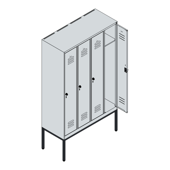 C+P Spind Classic PLUS, Gestell, 4 Abteile, 2120x1200x500mm, 7035/7016 Verschluss Sicherheits-Drehriegel 3 Garderobenhaken