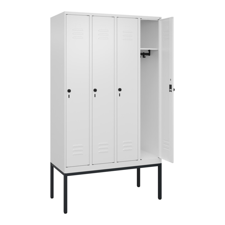 C+P Spind Classic PLUS, Gestell, 4 Abteile, 2120x1200x500mm, 9016/9016 Verschluss Sicherheits-Drehriegel 3 Garderobenhaken