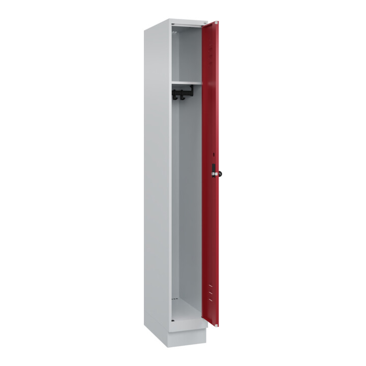 C+P Spind Classic PLUS, Sockel, 1 Abteil, 1950x250x500mm, 7035/3003 Verschluss Sicherheits-Drehriegel 3 Garderobenhaken