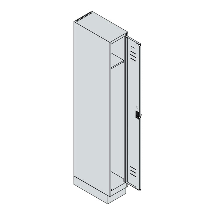 C+P Spind Classic PLUS, Sockel, 1 Abteil, 1950x250x500mm, 7035/3003 Verschluss Sicherheits-Drehriegel 3 Garderobenhaken