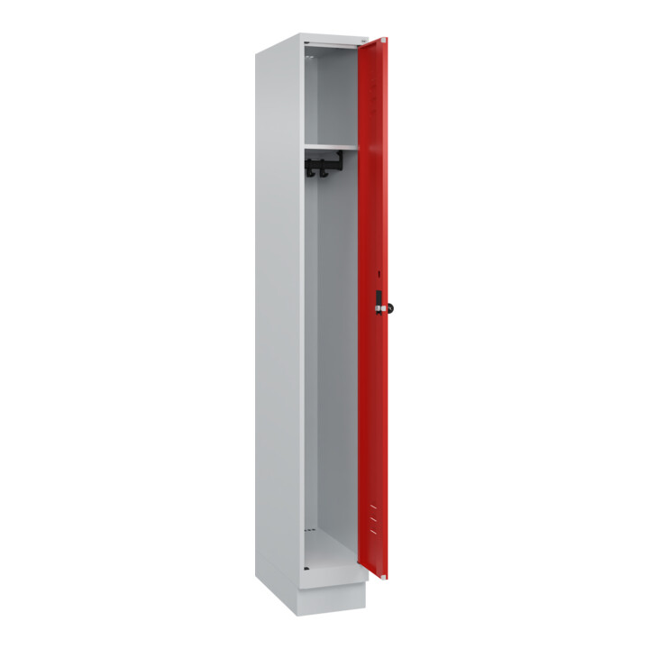 C+P Spind Classic PLUS, Sockel, 1 Abteil, 1950x250x500mm, 7035/3020 Verschluss Sicherheits-Drehriegel 3 Garderobenhaken