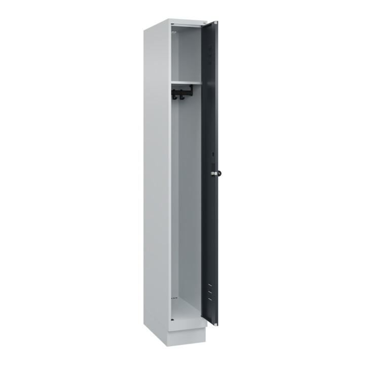 C+P Spind Classic PLUS, Sockel, 1 Abteil, 1950x250x500mm, 7035/7016 Verschluss Sicherheits-Drehriegel 3 Garderobenhaken