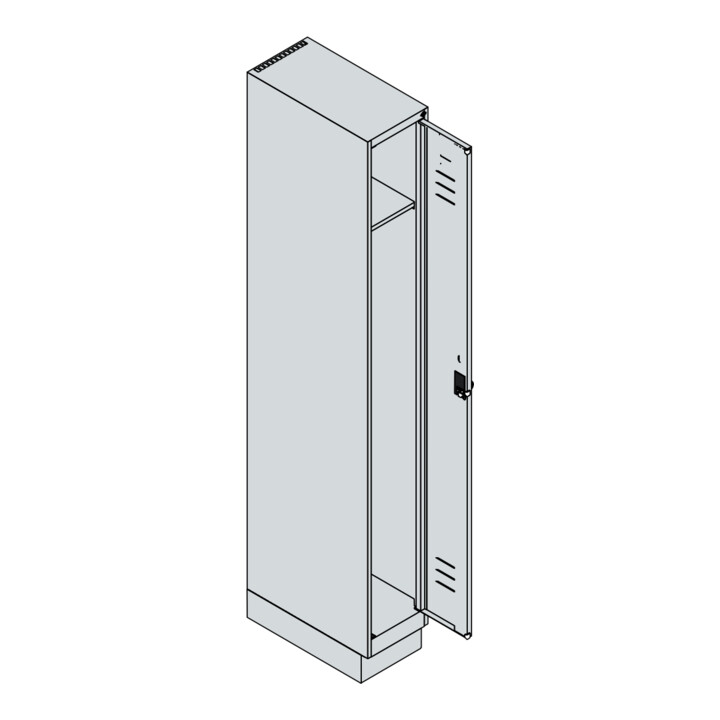 C+P Spind Classic PLUS, Sockel, 1 Abteil, 1950x250x500mm, 7035/7035 Verschluss Zylinderschloss 3 Garderobenhaken