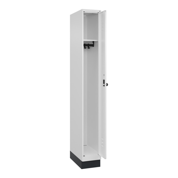 C+P Spind Classic PLUS, Sockel, 1 Abteil, 1950x250x500mm, 9016/9016 Verschluss Sicherheits-Drehriegel 3 Garderobenhaken