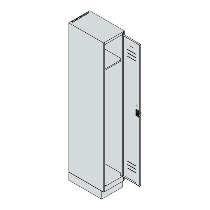 C+P Spind Classic PLUS, Sockel, 1 Abteil, 1950x300x500mm, 7035/5023 Verschluss Sicherheits-Drehriegel 3 Garderobenhaken