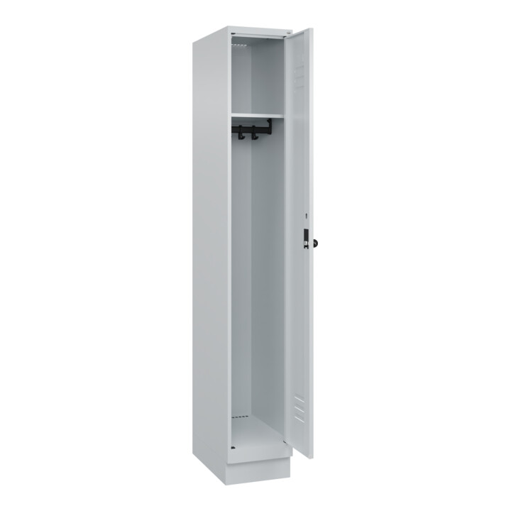 C+P Spind Classic PLUS, Sockel, 1 Abteil, 1950x300x500mm, 7035/7035 Verschluss Sicherheits-Drehriegel 3 Garderobenhaken
