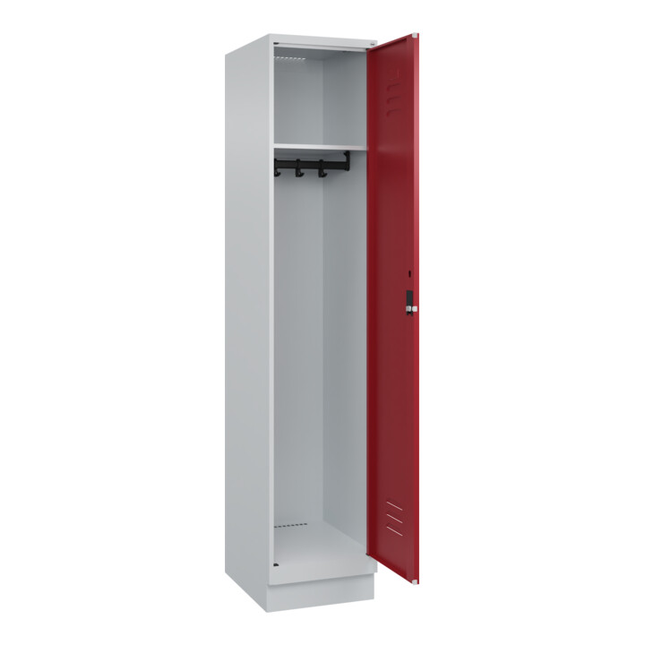 C+P Spind Classic PLUS, Sockel, 1 Abteil, 1950x400x500mm, 7035/3003 Verschluss Zylinderschloss 4 Garderobenhaken