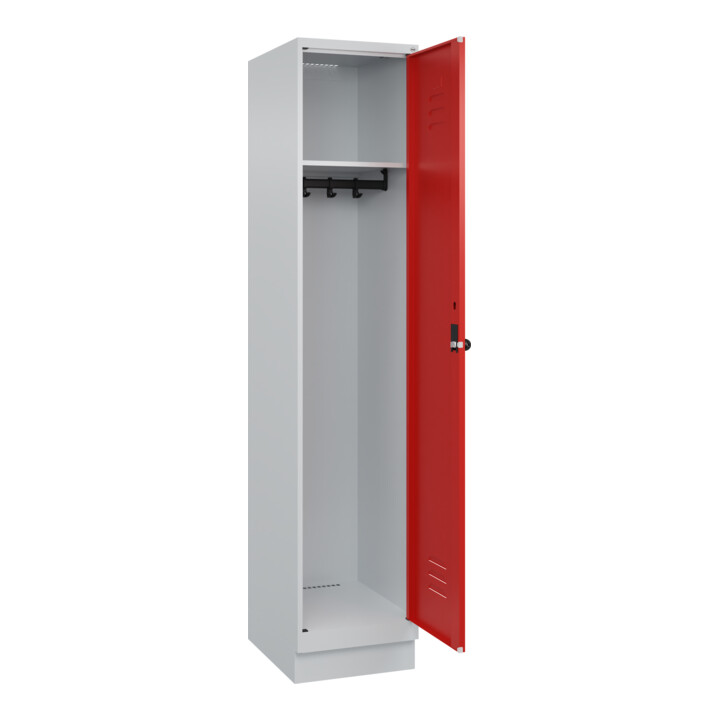 C+P Spind Classic PLUS, Sockel, 1 Abteil, 1950x400x500mm, 7035/3020 Verschluss Sicherheits-Drehriegel 4 Garderobenhaken
