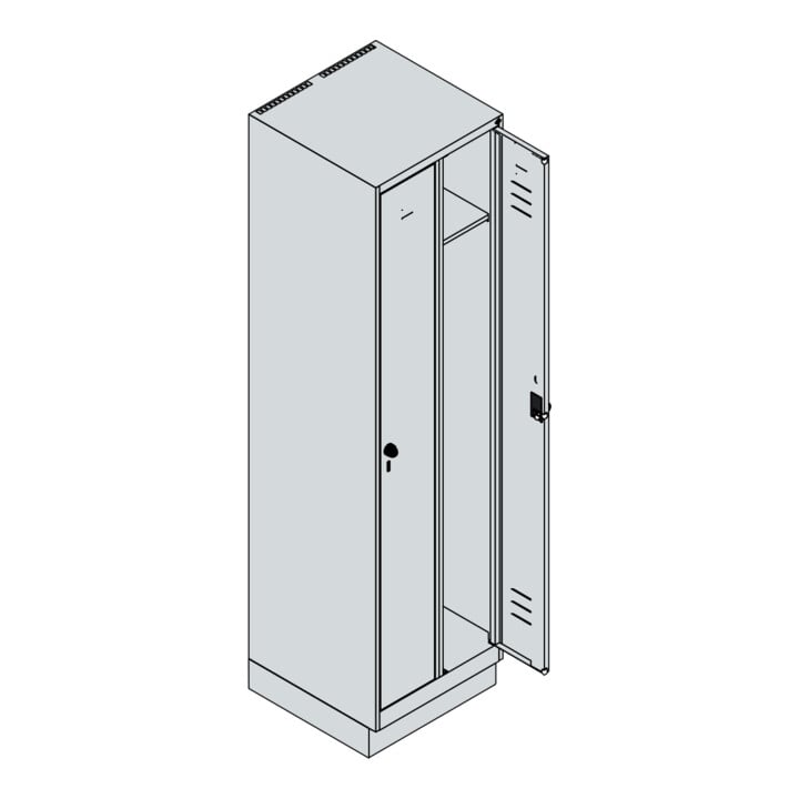 C+P Spind Classic PLUS, Sockel, 2 Abteile, 1950x500x500mm, 7035/0024 Verschluss Sicherheits-Drehriegel 3 Garderobenhaken