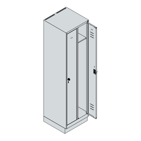 C+P Spind Classic PLUS, Sockel, 2 Abteile, 1950x500x500mm, 7035/6011 Verschluss Zylinderschloss 3 Garderobenhaken