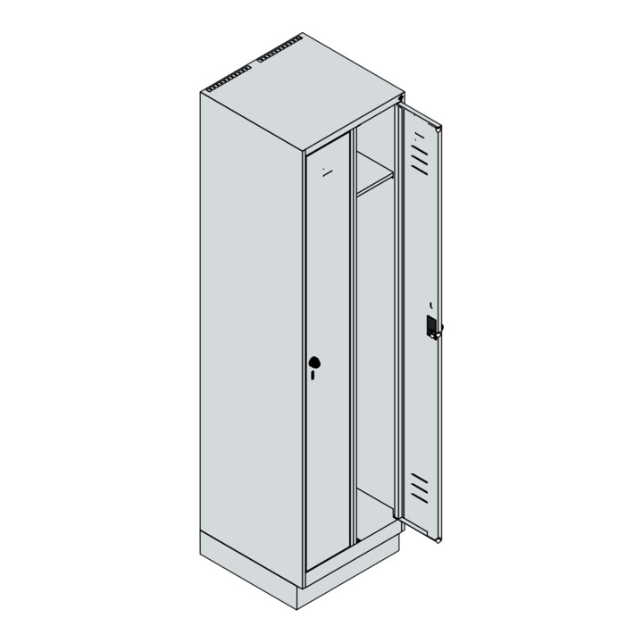 C+P Spind Classic PLUS, Sockel, 2 Abteile, 1950x500x500mm, 9016/9016 Verschluss Sicherheits-Drehriegel 3 Garderobenhaken
