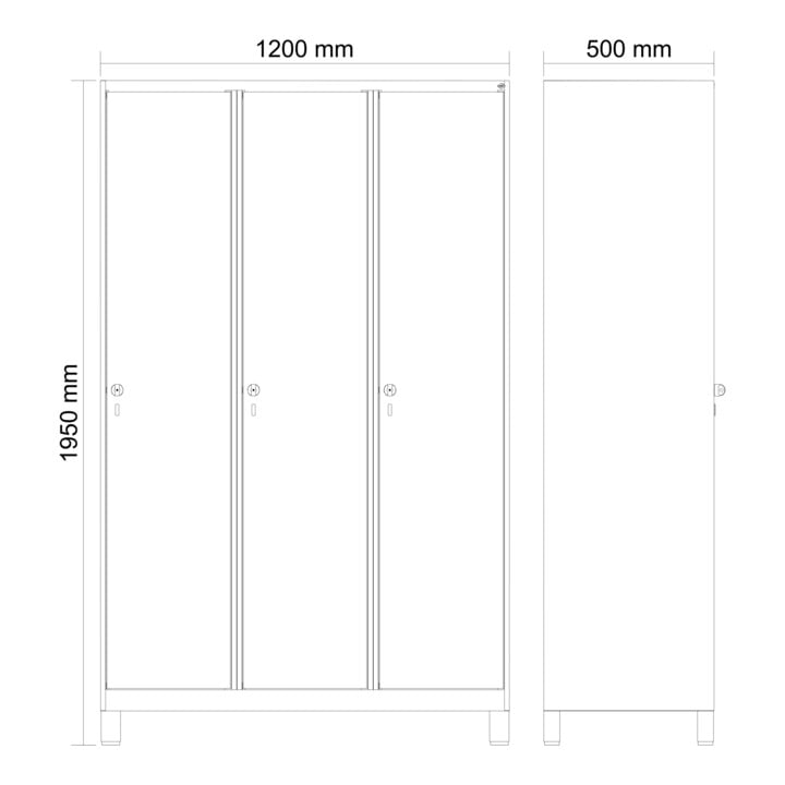 C+P Spind Classic PLUS Spind 3 Abteile 1950 x 1200 x 500 mm 7016/7035