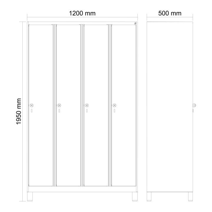 C+P Spind Classic PLUS Spind 4 Abteile 1950 x 1200 x 500 mm 7016/7016