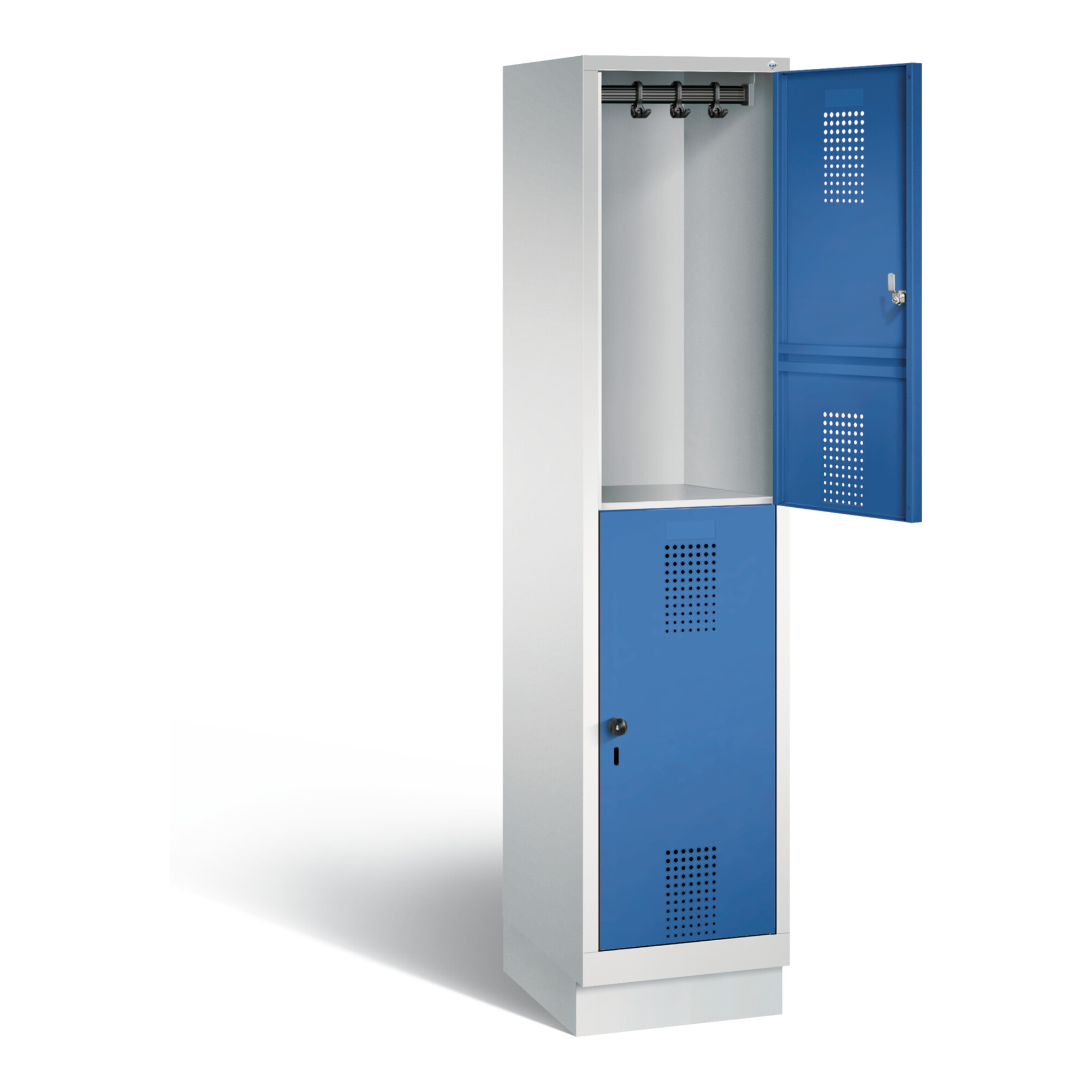 C+P Spind doppelstöckig Evolo, H1800xB420xT500mm, Front Enzianblau, Korpus Lichtgrau (48320-12) ; C + P Möbelsysteme