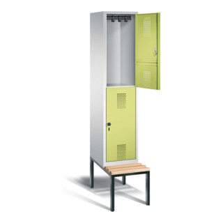 C+P Spind doppelstöckig Evolo, H2090xB420xT815mm, Front Viridingrün, Korpus Lichtgrau, Gestell Schwarzgrau (48350-12)