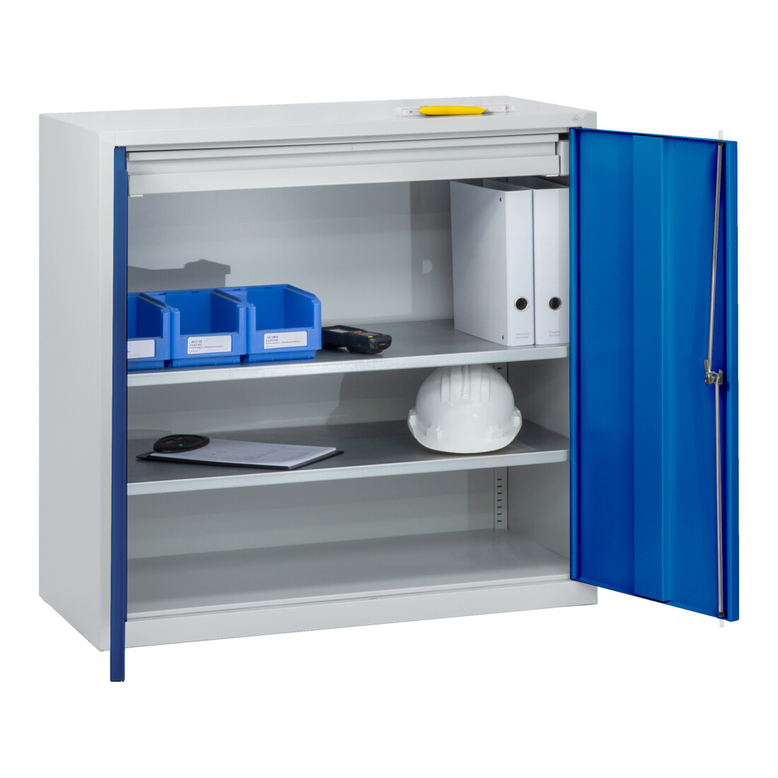 C+P Stahl-Flügeltürenschrank Serie 89, H1000xB1000xT500mm, 7035/5010