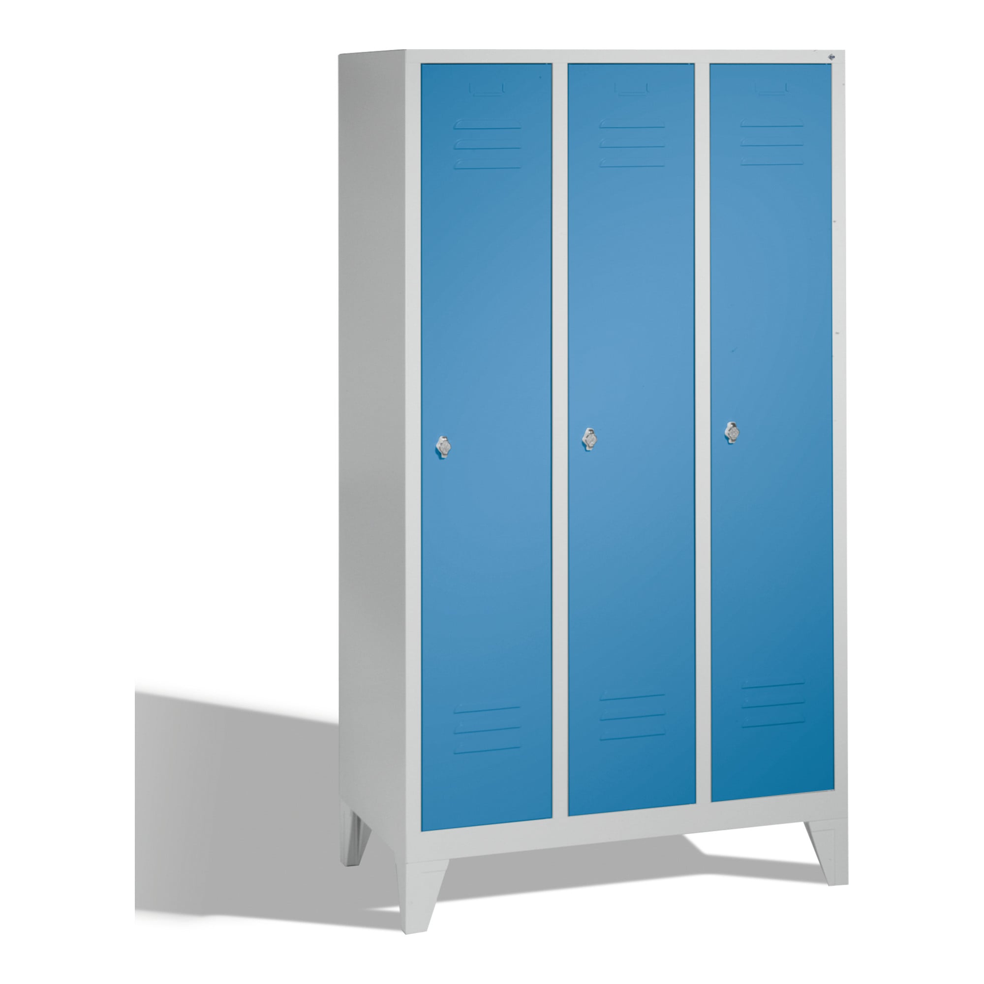 C+P Umkleidespind Classic auf Füßen, 3 Abteile, H1850xB1200xT500mm Front Lichtblau Korpus Lichtgrau ; C + P Möbelsysteme
