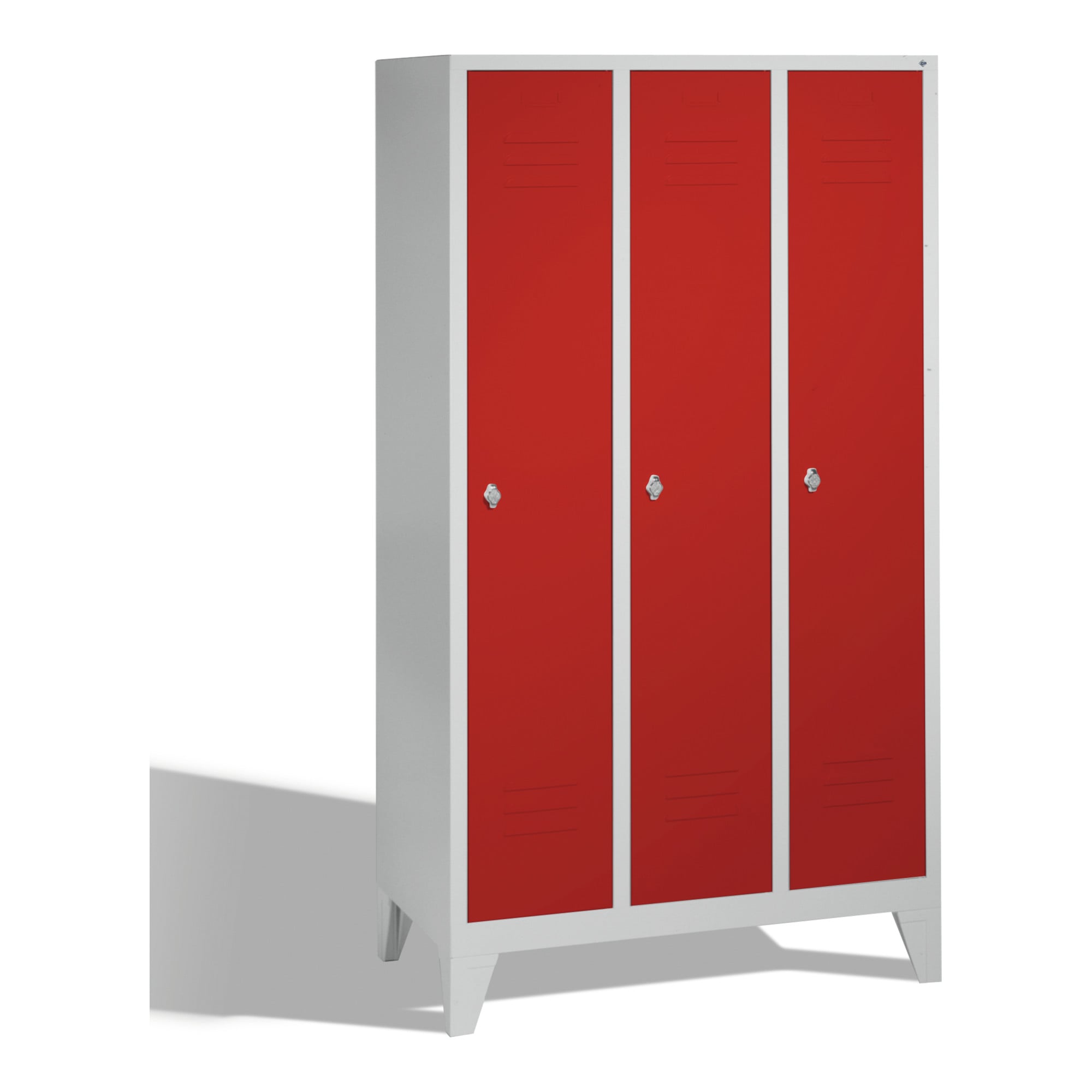 C+P Umkleidespind Classic auf Füßen, 3 Abteile, H1850xB1200xT500mm Front Rubinrot Korpus Lichtgrau ; C + P Möbelsysteme