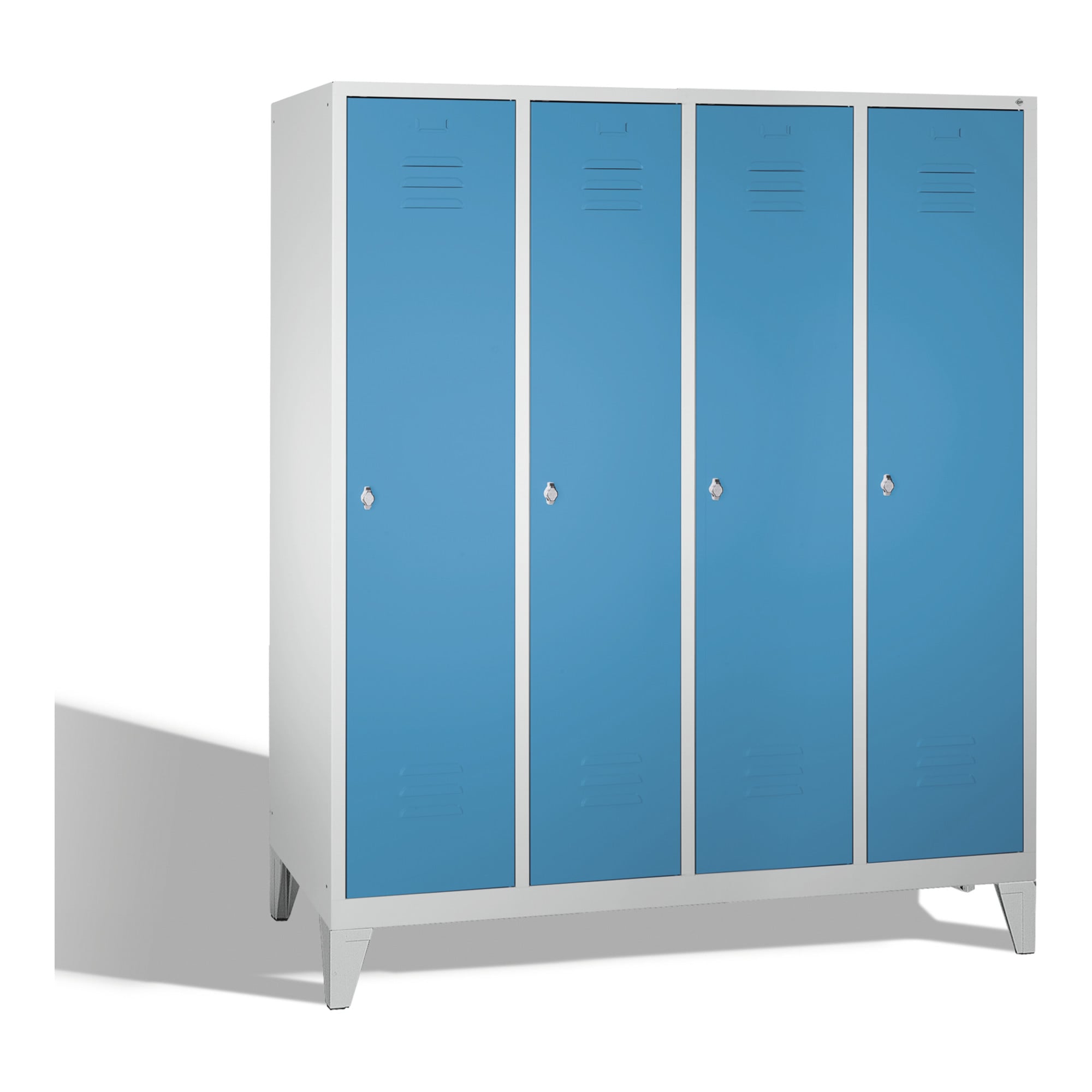 C+P Umkleidespind Classic auf Füßen, 4 Abteile, H1850xB1590xT500mm Front Lichtblau Korpus Lichtgrau ; C + P Möbelsysteme